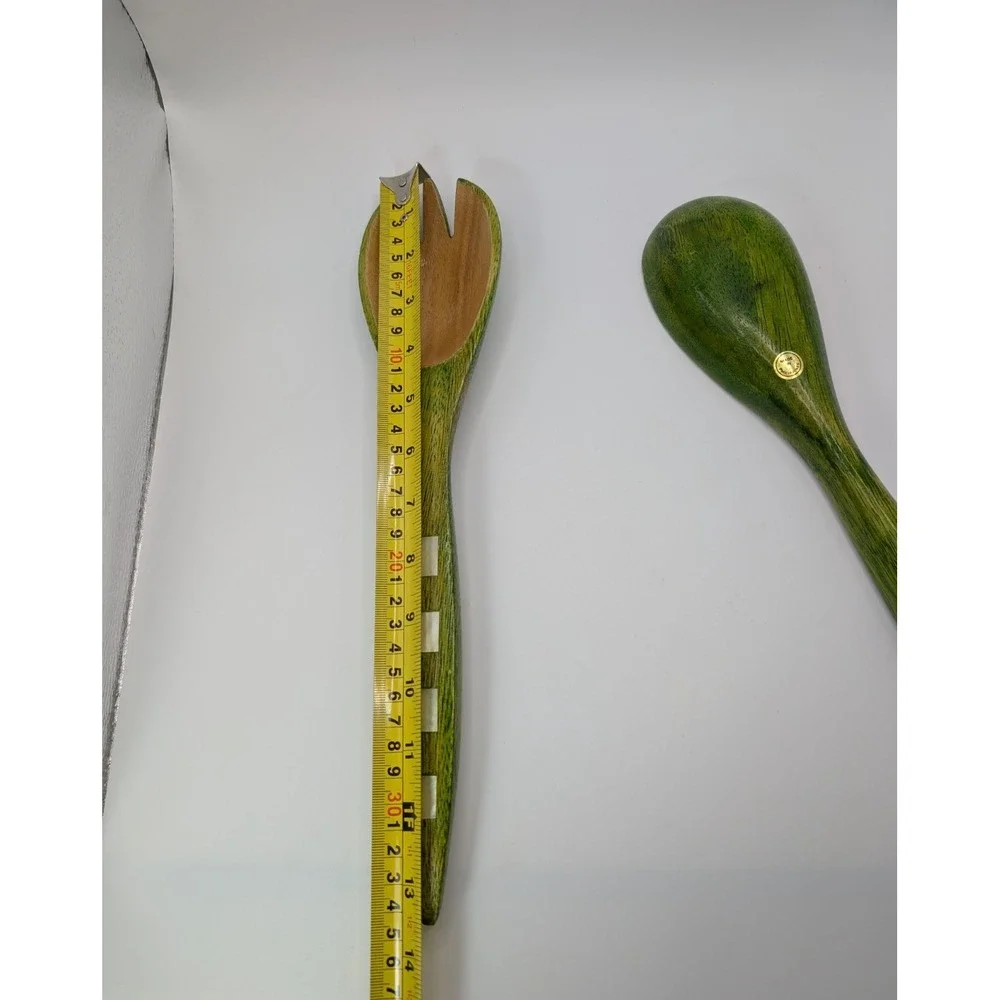 Philippines Wood Salad Servers Mother of Pearl Inlay Green 13.5